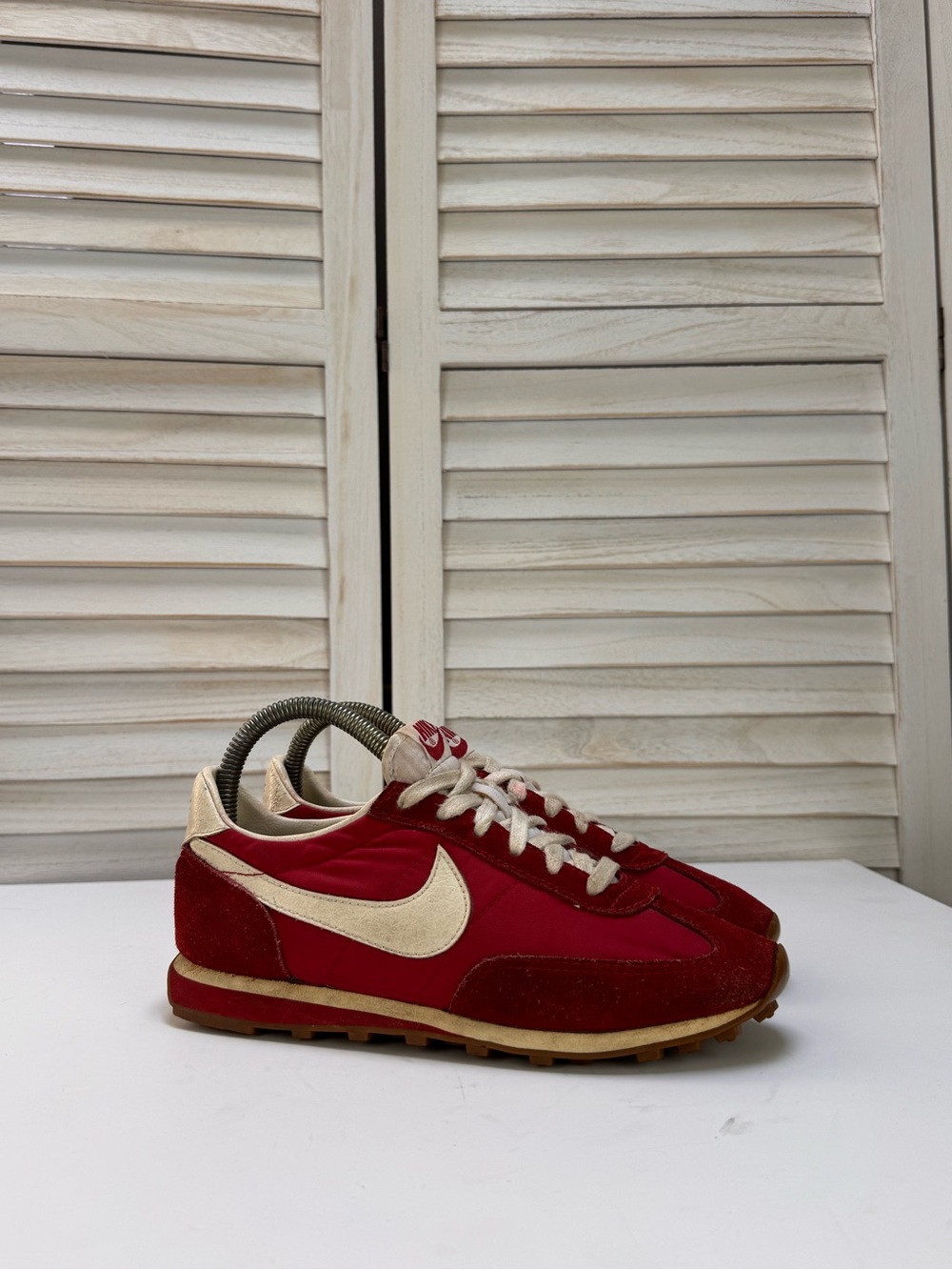 Vintage 1970s Nike Running Shoes Made in Korea Red Suede Nylon Size 5 Rare